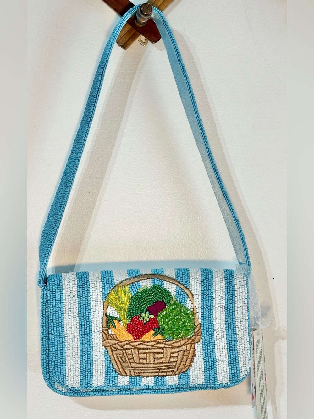 New Release Viral Blue White Striped Vegetable Beaded Bag Handcrafted in India